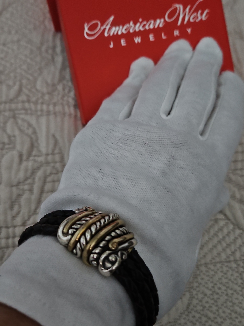 American West Leather And Silver Magnetic Bracelet